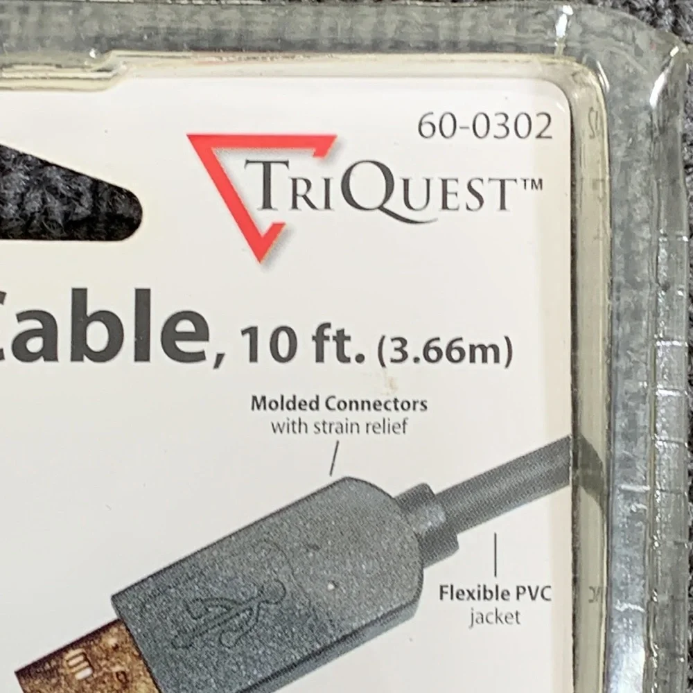TriQuest USB 2.0 Cable 10 FT For PC/Windows & Mac OS Gold Series #60-0302 New